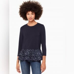 Kate Spade Brooke Street Navy Blue Star Peplum Top Size Small